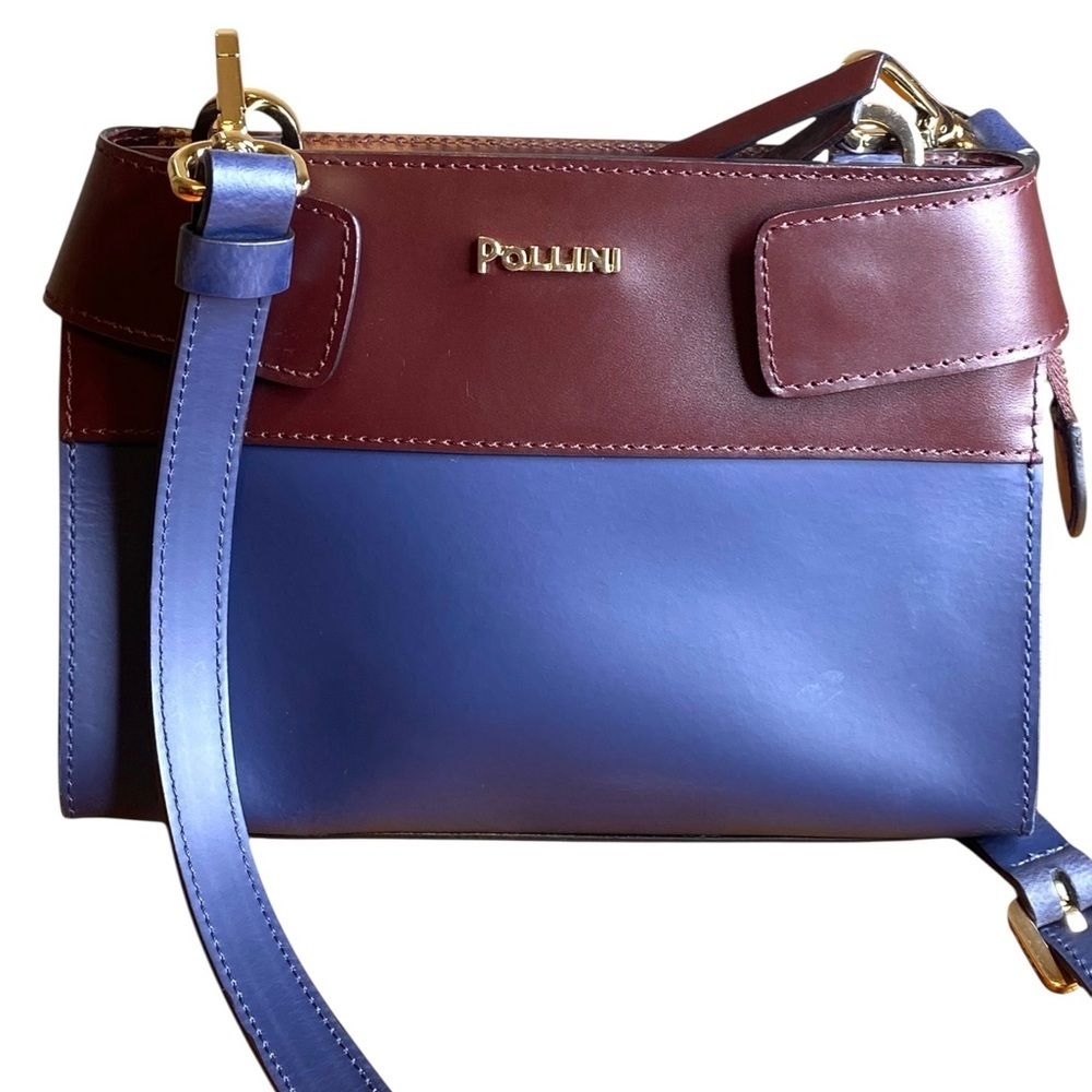 Pollini Brown & Blue Crossbody Satchel Bag